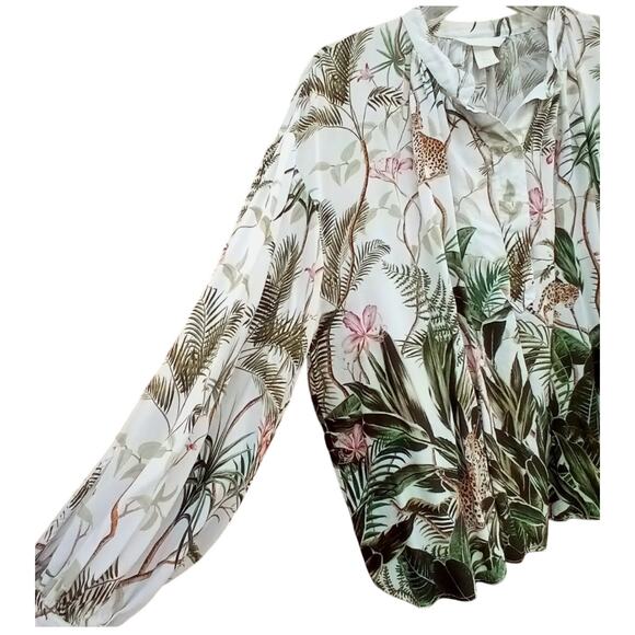 H&M Women's Jungle Blouse NWT 14 Animal Print Jaguar Cat Oversized Tropical - Picture 8 of 9
